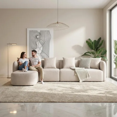 Vista 4 de Sofá modular modular de asiento profundo de 118 pulgadas con otomana Asiento profundo, diseño modular, comodidad de gran tamaño y tapicería
