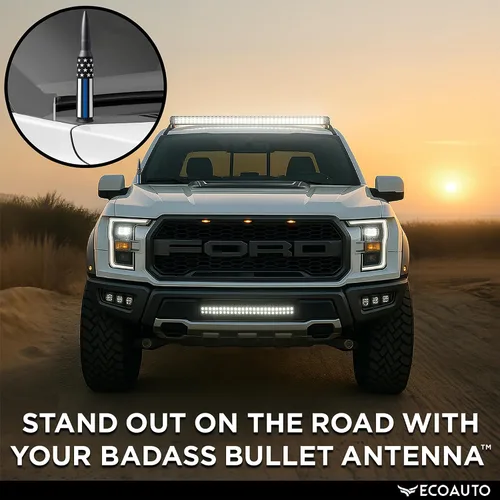 Vista 6 de EcoAuto Badass Bullet - Antena de repuesto para Dodge Ram y Ford F150 F250 F350 Super Duty Raptor Bronco Trucks – Diseño antirrobo – Antena de radio