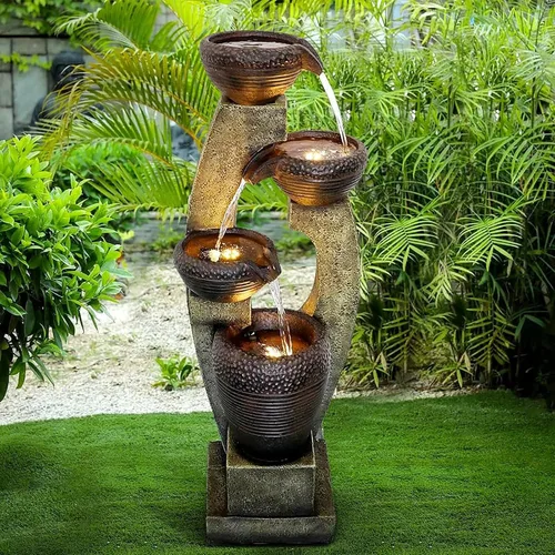 Vista 10 de Naturefalls Fuente moderna para exteriores de 38.7 pulgadas de alto, fuentes de jardín al aire libre de 4 niveles con diseño contemporáneo y luz LED