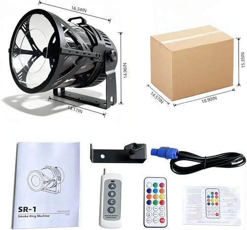 Vista 7 de Máquina de anillo de humo 600W con efecto de luz RGB y DMX512