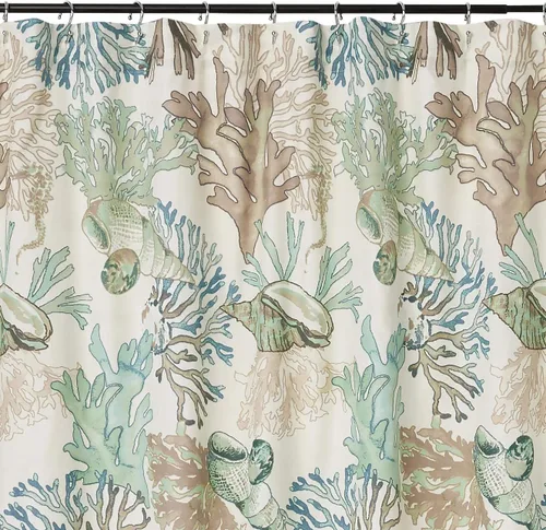 Vista 2 de Greenland Home Fashions Cortina de ducha de tela Sensations, decoración elegante para el baño, lavable a máquina, 72 pulgadas x 72 pulgadas, Atlantis