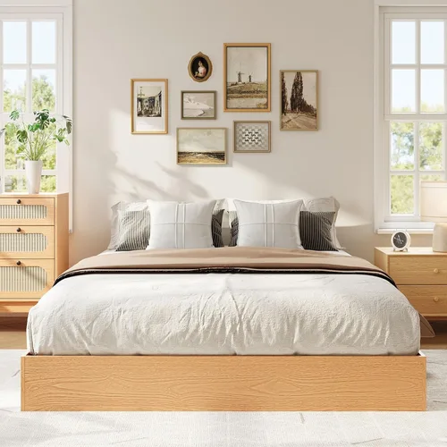 Vista 8 de IDEALHOUSE Marco de cama de plataforma tamaño individual, soporte de listones de madera, no necesita somier, fácil montaje Wooden Slat Support,No