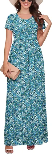 Vista 32 de DEARCASE - Vestido Maxi para Mujer de Manga Corta, Casual de Verano, Holgado, Liso, Cómodo, Vestidos Largos con Bolsillos 1-negro