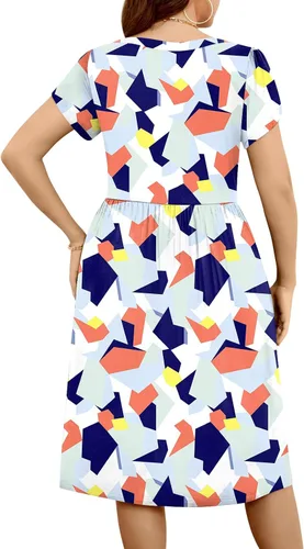 Vista 3 de POPYOUNG Women's Plus Size Casual Dresses Short Sleeve Midi Dress XL-5XL