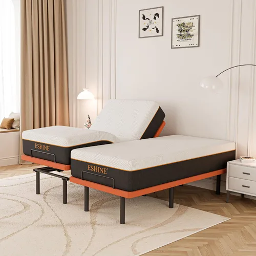 Vista 19 de ESHINE - Base de cama ajustable individual XL con colchón + colchón de espuma viscoelástica de gel de 8 pulgadas (firmeza media), control por