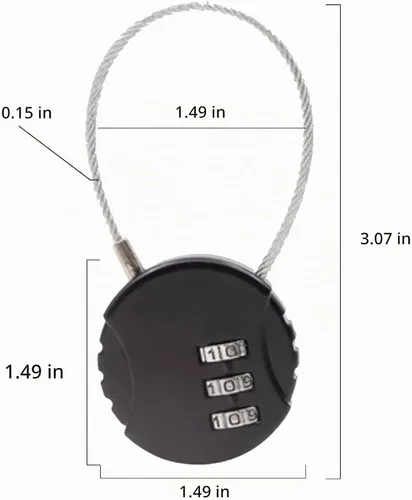 Vista 5 de Candado de combinación de 3 dígitos de 3 dígitos para gimnasio, impermeable, para exteriores, mini cuerda de alambre para cremalleras, mochilas