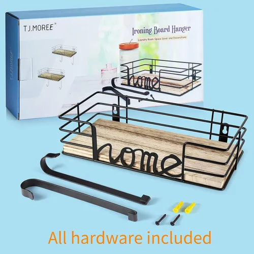 Vista 11 de TJ.MOREE Soporte de pared para tabla de planchar - Soporte metálico de pared para cuarto de lavandería y planchado, incluye gran cesta con base