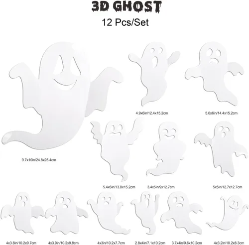 Vista 6 de 25 calcomanías de pared de Halloween, decoración de pared de fantasmas 3D, reutilizables, autoadhesivas, calcomanías de pared de Halloween
