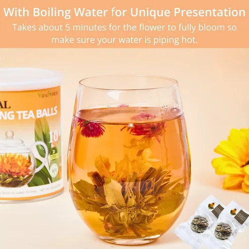 Vista 6 de Juego de regalo de té floreciente, 10 variedades únicas de bolas de té floreciente, VitalForest Envase individual hecho a mano de té verde