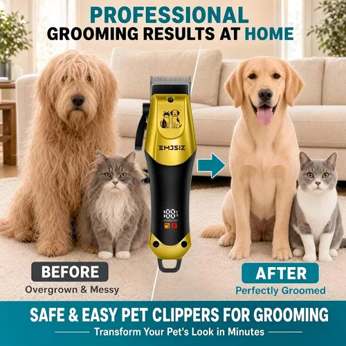 Vista 5 de Cortadora de pelo de mascotas para gatos, kit de aseo inalámbrico de Dorado