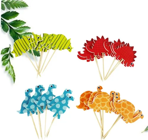 Vista 5 de 96pcs Dinosaur Cake Topper Paper Decoration Insert for Party
