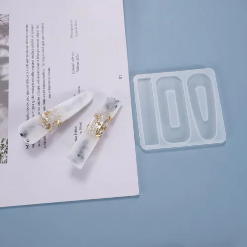 Vista 2 de 1 pinza para el cabello, molde de silicona, forma de barra rectangular en forma de lágrima, clip de resina, molde de fundición para hacer pasadores