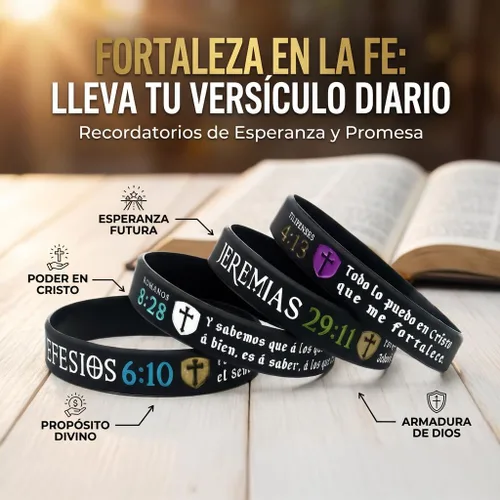 Vista 2 de Pulseras La Biblia Reina-Valera (paquete de 12) – Filipenses 4:13, Jeremias 29:11, Romanos 8:28 y Efesios 6:10 – Paquete a granel de pulseras