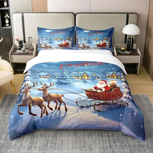 Vista 16 de Erosebridal Funda de edredón de Navidad 100% algodón, ropa de cama de ciervos de Navidad de dibujos animados para niños y niñas, campanas de copo