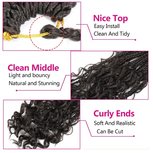 Vista 4 de Wodun Extensiones de Cabello de Ganchillo con Trenzas de Caja Goddess de 10 Pulgadas Pre-Enrolladas, Cabello de Ganchillo con Extremos Rizados Para