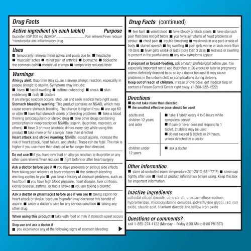 Vista 3 de Amazon Basic Care Tabletas de ibuprofeno de 200 mg, analgésico/reductor de fiebre, 100 unidades (el embalaje puede variar)