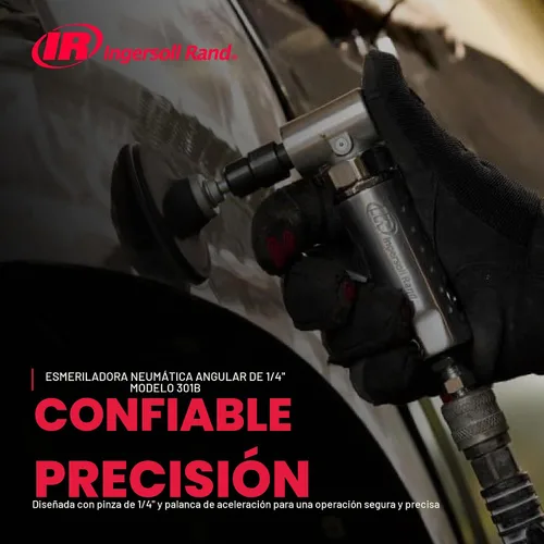 Vista 4 de Ingersoll Rand 301B Amoladora neumática con troquel - 1/4 pulgadas, ángulo recto, 21,000 RPM, construcción de rodamiento de bolas, bloqueo