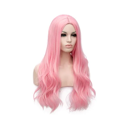 Vista 2 de Winshope Peluca larga rosa para niñas y mujeres, ondulada, rizada, para disfraz, cosplay, resistente al calor