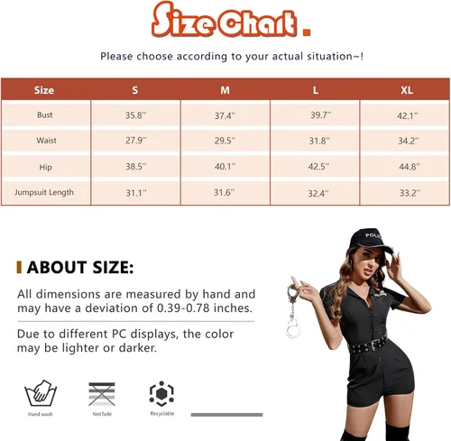 Vista 6 de Women's Police Uniform 4pcs Adult Halloween Policewoman Cosplay Outfit Sexy Cop Costumes for Women