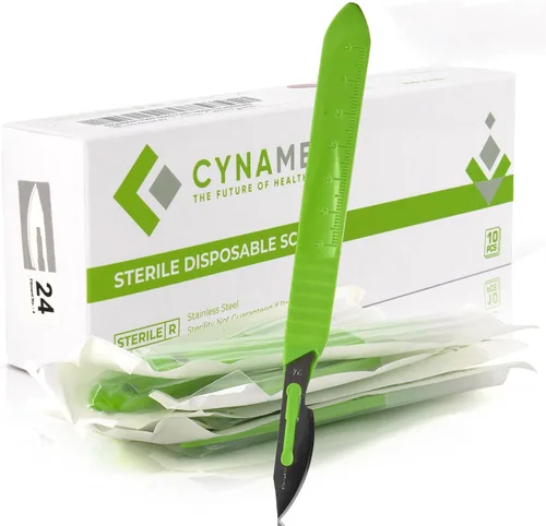 Vista 10 de Cynamed - Cuchillas de bisturí desechables Cuchillas afiladas de acero inoxidable templado Paquete de 10 cuchillos de bisturí estériles Mango