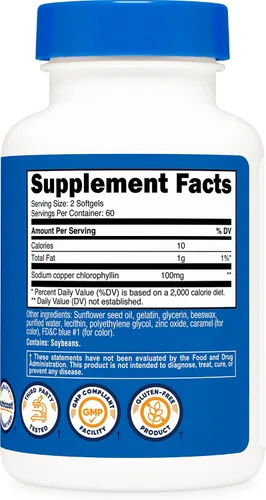 Vista 4 de Nutricost Clorofila (100 mg) 120 cápsulas blandas - Sin gluten, 60 porciones