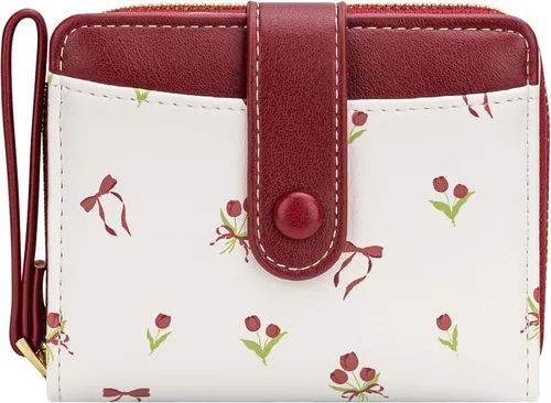 Vista 21 de BIAOTIE - Cartera para mujer con flores bonitas, con bloqueo RFID, tarjetero para tarjetas de crédito, monedero pequeño de dos pliegues