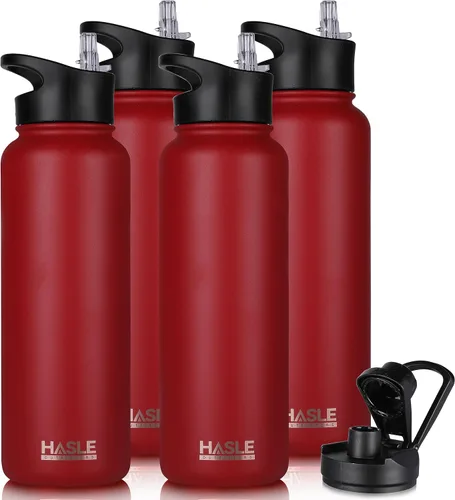 Vista 67 de HASLE OUTFITTERS Botella de agua aislada de 22 onzas, botella de agua de acero inoxidable de doble pared de boca ancha con tapa de popote y tapa