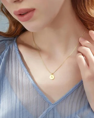 Vista 7 de Regalos personalizados únicos para ella, collares con inicial para mujer, collar con dije de moneda grabada de doble cara con letra, joyería