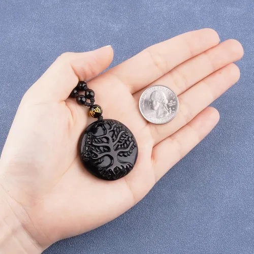 Vista 5 de VIKCAUX Collar de obsidiana negra con dije de protección con cadena de cuentas extendida de cristal curativo para hombres y mujeres, Cristal