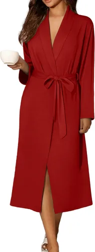 Vista 7 de Ekouaer Batas para mujer de manga larga, kimono de punto, bata de baño, ropa de dormir suave y ligera de algodón para damas Azul
