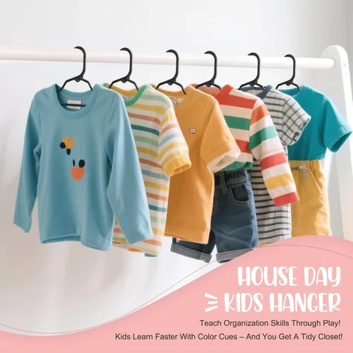 Vista 9 de HOUSE DAY Perchas de plástico para bebé, paquete de 20, perchas de plástico duradero para ropa de bebé, perchas delgadas y compactas para niños