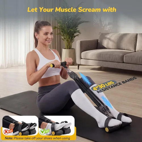 Vista 3 de Bandas de resistencia mejoradas para pedal de pie con asas, 4 bandas de resistencia ajustables para abdomen, cintura, brazo, núcleo/ABS