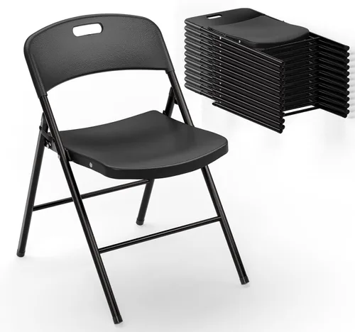 Vista 10 de VINGLI Sillas plegables, silla plegable de plástico, capacidad de hasta 350 libras, asientos portátiles para interiores y exteriores, eventos, Negro