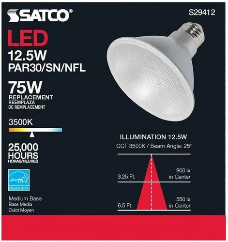 Vista 8 de Satco S29412 12.5 vatios; LED PAR30SN; 3500K; paquete de 6 cumple con California