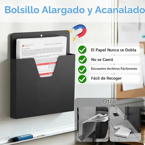 Vista 5 de MFTEK Soporte magnético para archivos con 6 bolsillos, organizador de archivos colgantes, suministros de oficina para gabinetes, pizarra blanca