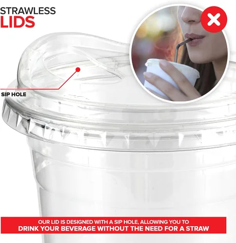 Vista 4 de Vasos de plástico transparente de 16 onzas con tapas desechables, taza Togo con tapa para sorber sin popote para batidos, café helado, limonada