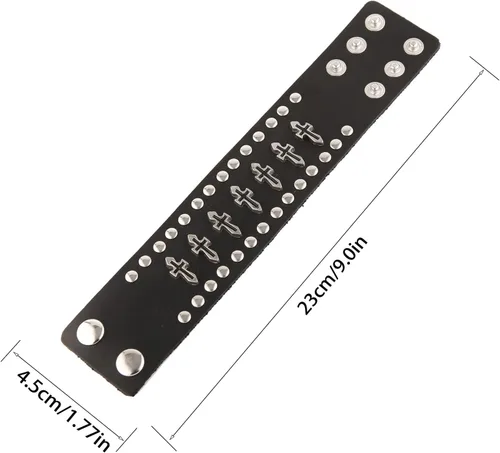 Vista 3 de STWTR Negro remaches de metal tachuelas punk rock biker cinturón ancho cuero pulsera guardia correa de muñeca calavera