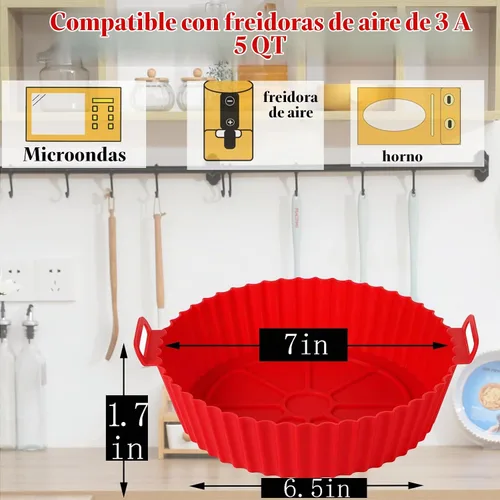 Vista 2 de Forros de silicona para freidora de aire para 3 a 5 cuartos de galón, paquete de 2 forros de silicona reutilizables para freidora de aire