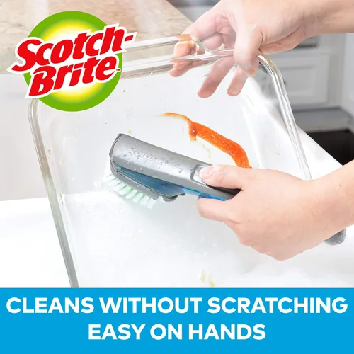 Vista 3 de Scotch-Brite Advanced Soap Control - Cepillo limpiador antibacteriano con dispensador de jabón y cepillo para platos, paquete de 3