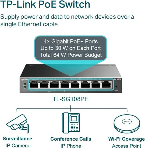 Vista 4 de TP-Link TL-SG108PE Conmutador PoE Gigabit de 8 puertos Gigabit gestionado por la red fácil Ethernet inteligente