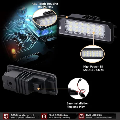 Vista 6 de D-Lumina Luces LED para matrícula, montaje de lámpara para Volkswagen VW Golf GTI MK4 MK5 MK6 MK7 CC Rabbit Polo EOS Phaeton Beetle Passat Scirocco