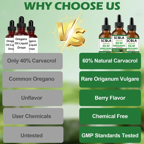 Vista 6 de SCOLA Organics Oil of Oregano Liquid Drops 2 fl oz (2.0 fl oz) Apoyo inmunológico concentrado a base de plantas Sin alcohol, orgánico, sin