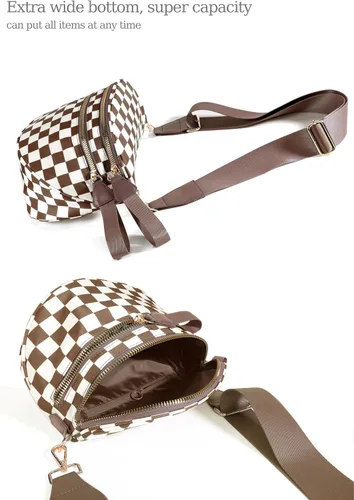 Vista 5 de Bolsa cruzada espaciosa de nailon a cuadros, estilo cangurera, para mujer