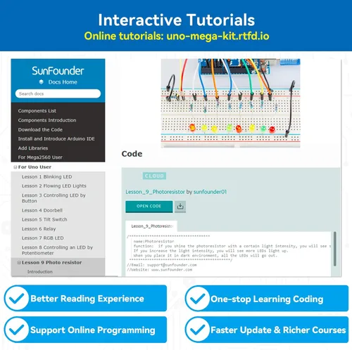 Vista 3 de SunFounder Kit de inicio completo de proyecto compatible con Arduino UNO R3 Arduino IDE/Scratch Coding con 42 tutoriales detallados en línea