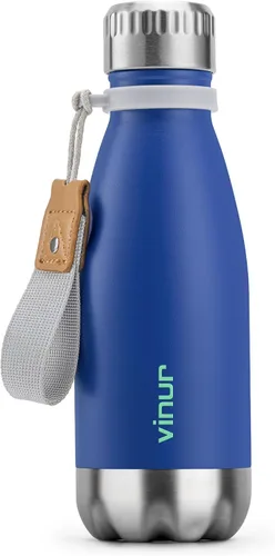 Vista 11 de VINUR Botella de agua para niños, 9 onzas, acero inoxidable, doble pared, aislada al vacío, botella de agua para la escuela, frasco en forma de cola