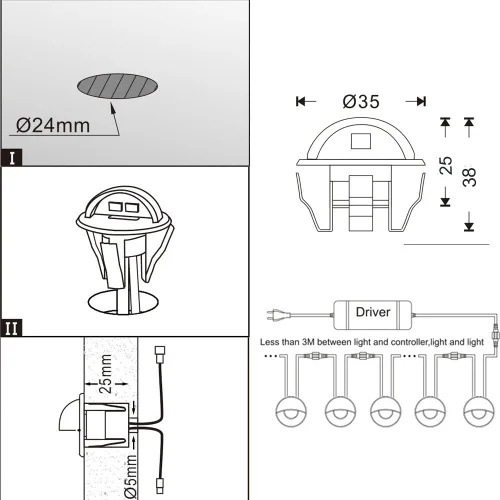 Vista 6 de FVTLED juego de luces para escalera, bajo voltaje y resistente al agua IP65 para exteriores con forma de media luna 1-2/5 pulgadas. Luces LED