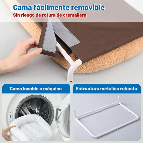 Vista 5 de Zakkart Hamaca plegable para gatos para ventana, sin cable, cama integrada lavable a máquina, marco de metal resistente, percha de ventana