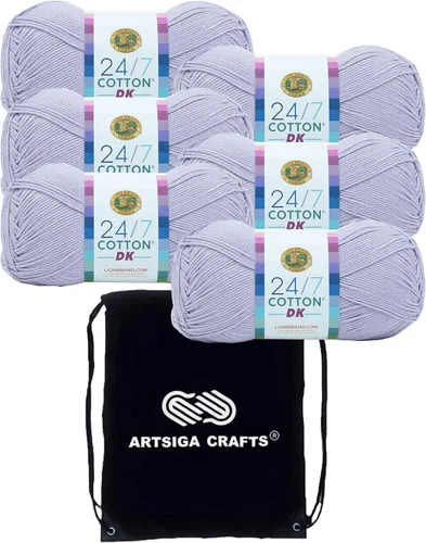 Vista 3 de Lion Brand - Hilo de algodón DK Cameo 769-101 (3 madejas, el mismo lote de tinte) DK Light Worsted #3 - Hilo de algodón para ganchillo y tejer