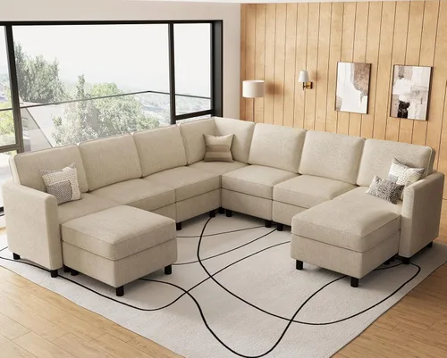 Vista 14 de Belffin - Sofá cama modular de 110.2 pulgadas, 12 asientos, color beige
