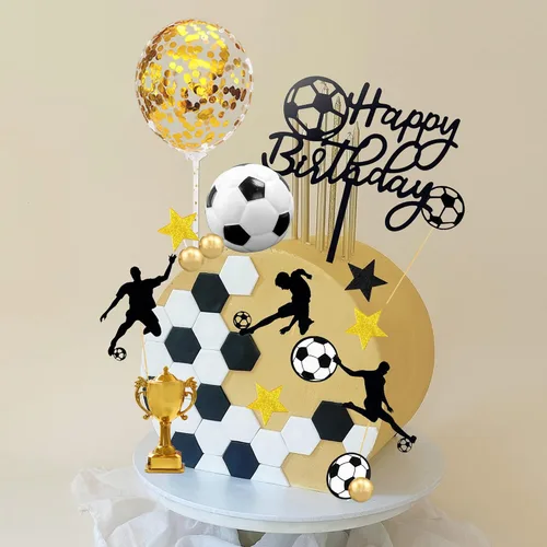 Vista 5 de 28 piezas Decoración de pastel de fútbol con jugador de fútbol de pelota de fútbol para fiesta de cumpleaños de fútbol, suministros de fiesta